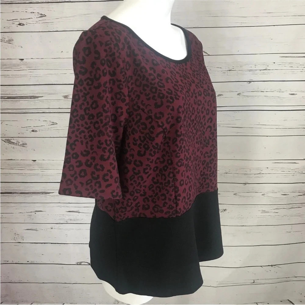 Ann Taylor Womans XXL Burgundy Wine Black Animal Print Top Blouse Zipper NWT $69